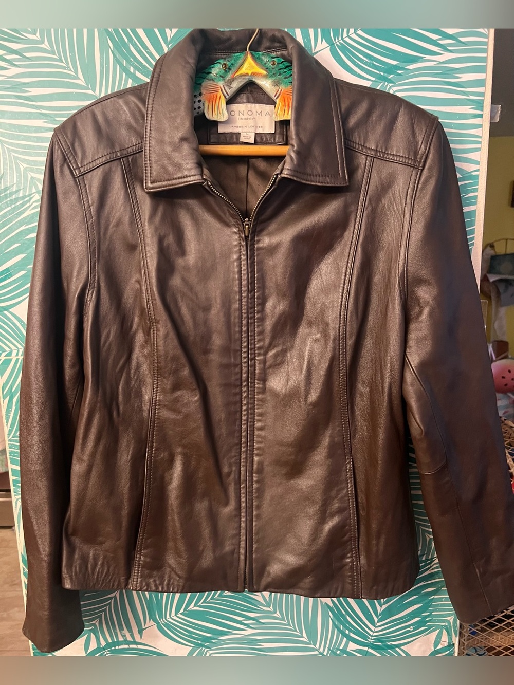 Vintage 90’s Sonoma Lifestyle Lambskin Leather Dark Brown Zip Jacket Sz L
